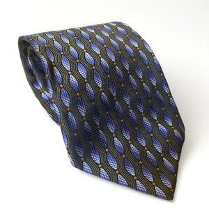 Canali 100% Silk Tie Purple‎ Brown Geometric Wave Pattern Classic Made in Italy